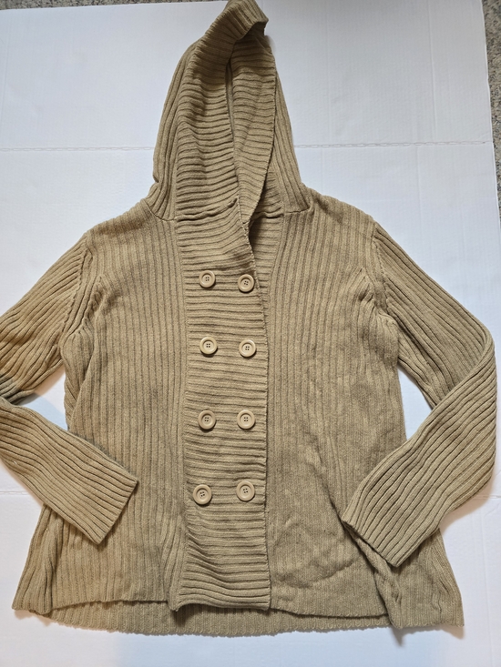 Carol Rose Sweaters - Carol Rose Ribbed Hooded Double-Breasted Sweater Cardigan - Tan